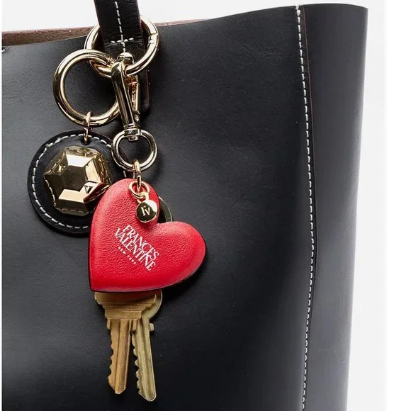 NWT Frances Valentine nappa Leather Heart Keychain w face mask - Picture 5 of 11